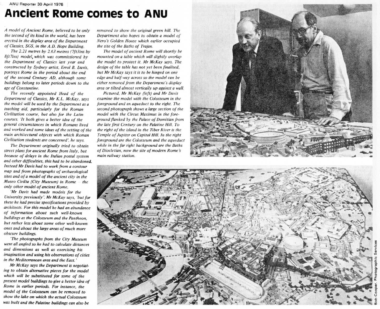 Article from ANU Reporter: Ancient Rome Comes to ANU, 30th April 1976