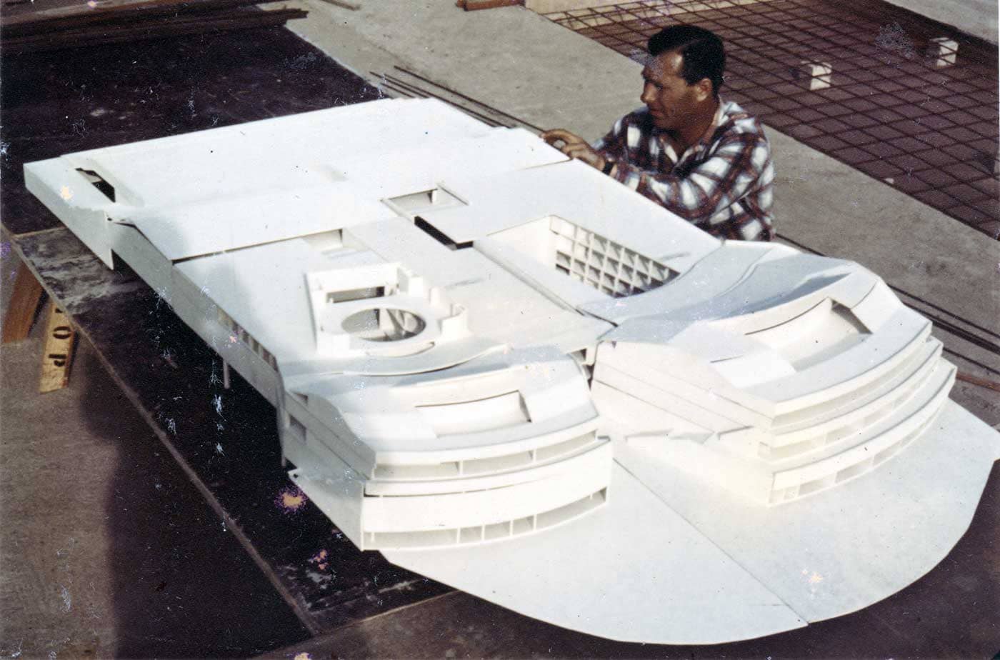 Sydney Opera House model onsite without sail frames