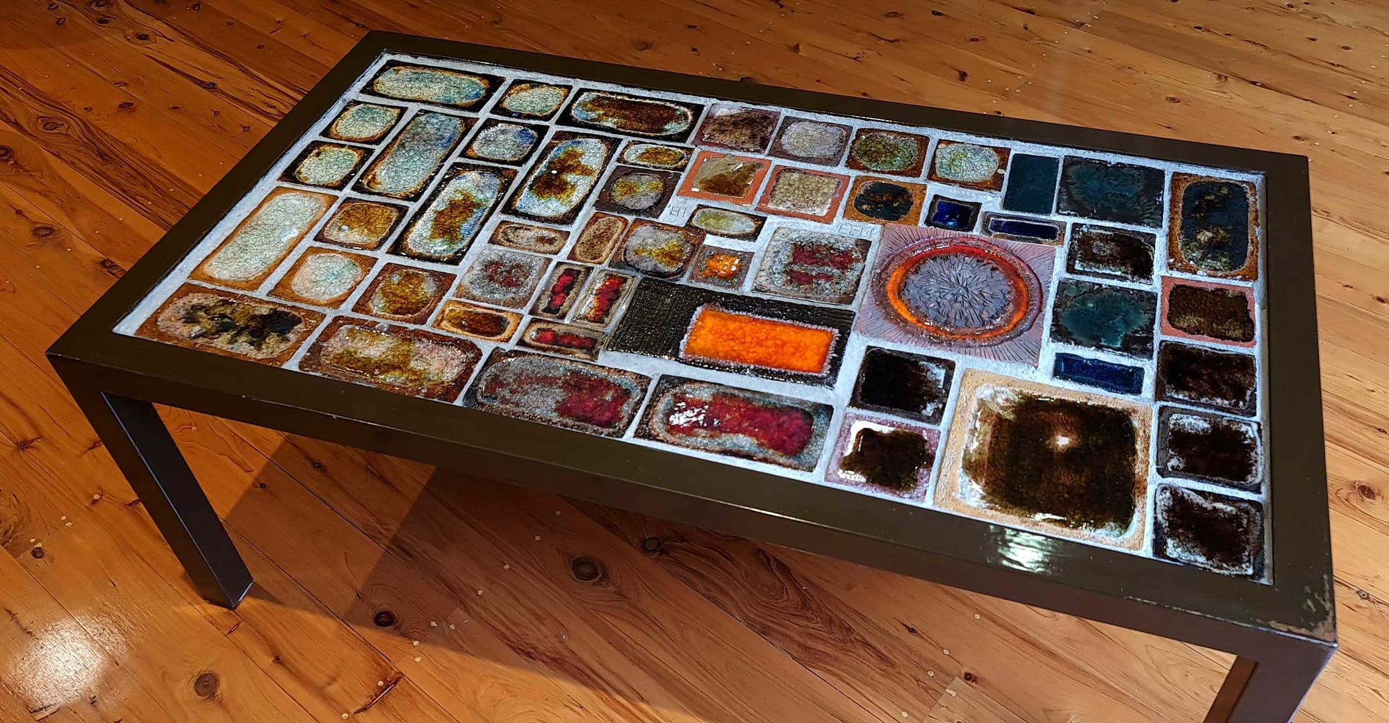 Coffee Table, 1981, powder coated steel frame, ceramic/glass tiles