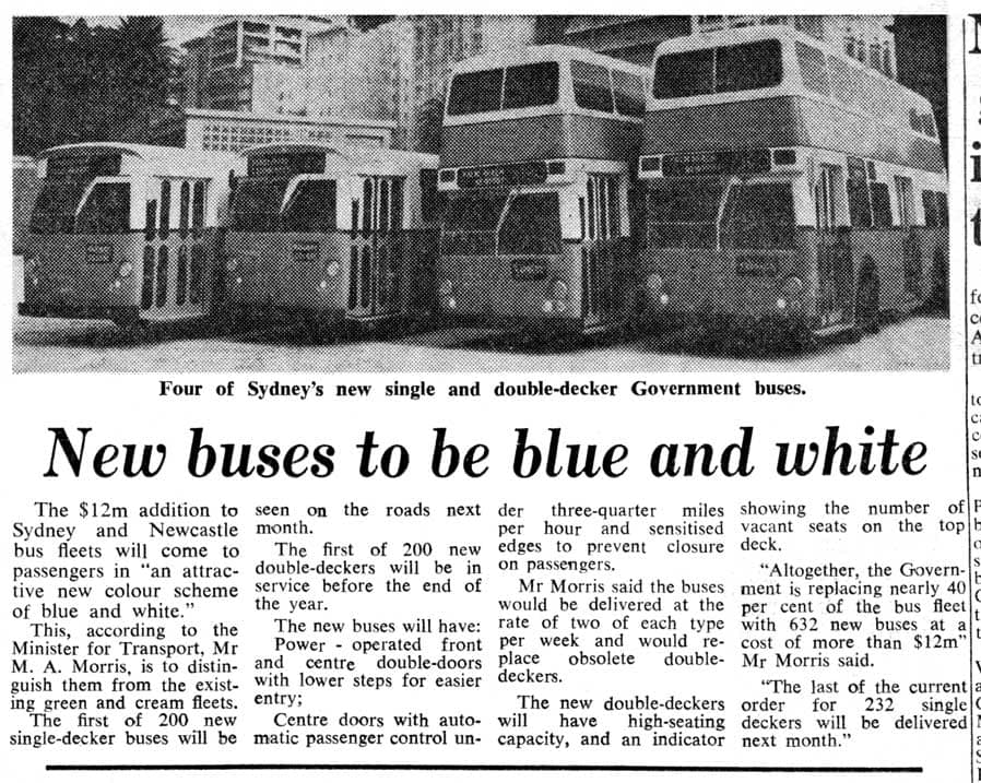 SMH article, 1971 - New buses to be blue and white